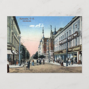 Gammalt vykort - Katowice, Polen