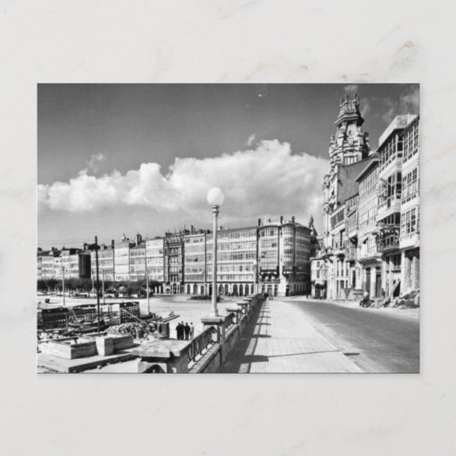 Gammalt vykort - La Coruna, Spanien (Framsida)
