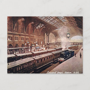 Gammalt vykort - Liverpool St Station, London