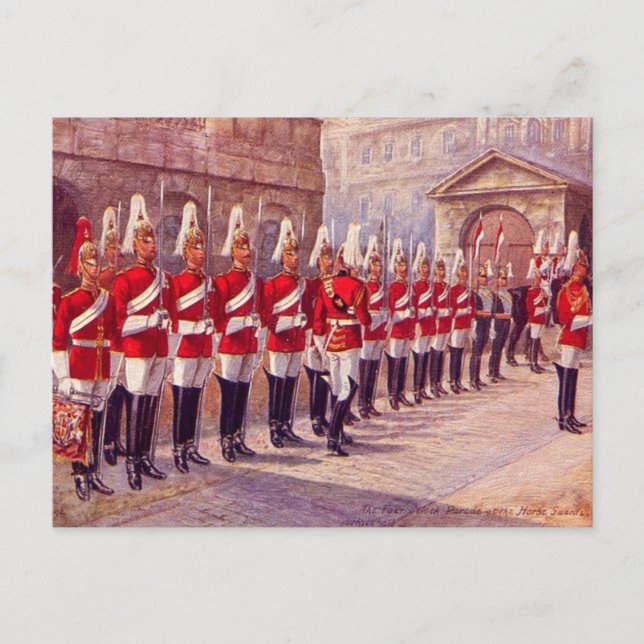 Gammalt vykort - London, hästvaktare (Framsida)