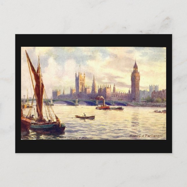 Gammalt vykort - London, parlamentets hus (Framsida)