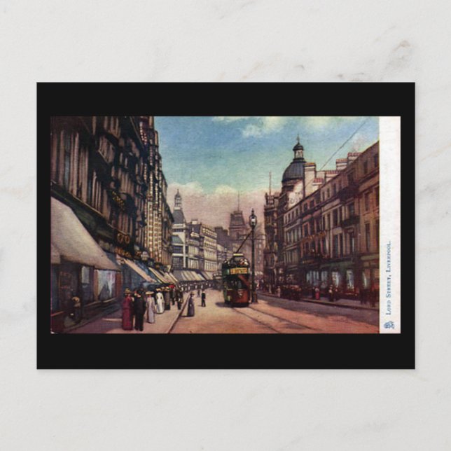 Gammalt vykort - Lord Street, Liverpool (Framsida)