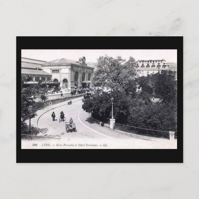 Gammalt vykort - Lyon, Gare Perrache (Framsida)