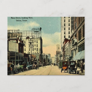Gammalt vykort - Main Street, Dallas, Texas