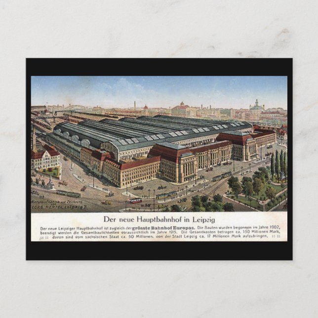 Gammalt vykort - Neue Hauptbahnhof, Leipzig. (Framsida)