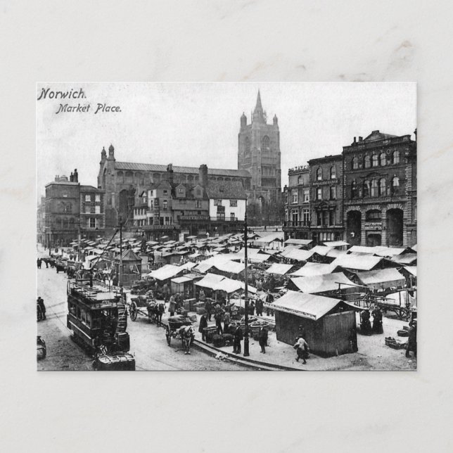 Gammalt vykort - Norwich Market Ställe, Norfolk (Framsida)