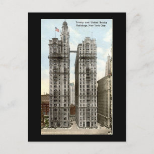 Gammalt vykort, NYC, Trinity och United Realty Vykort