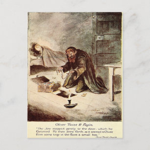Gammalt vykort - Oliver Twist och Fagin