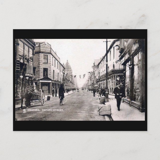 Gammalt vykort - Oxford Street, Swansea (Framsida)