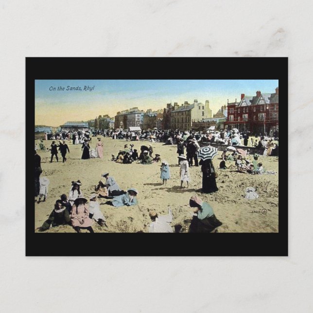 Gammalt vykort - på sanden, rhyl (Framsida)