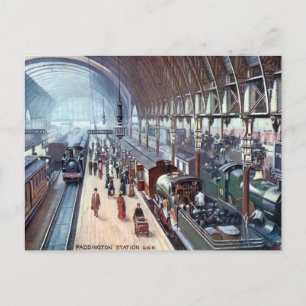 Gammalt vykort - Paddington Station, London