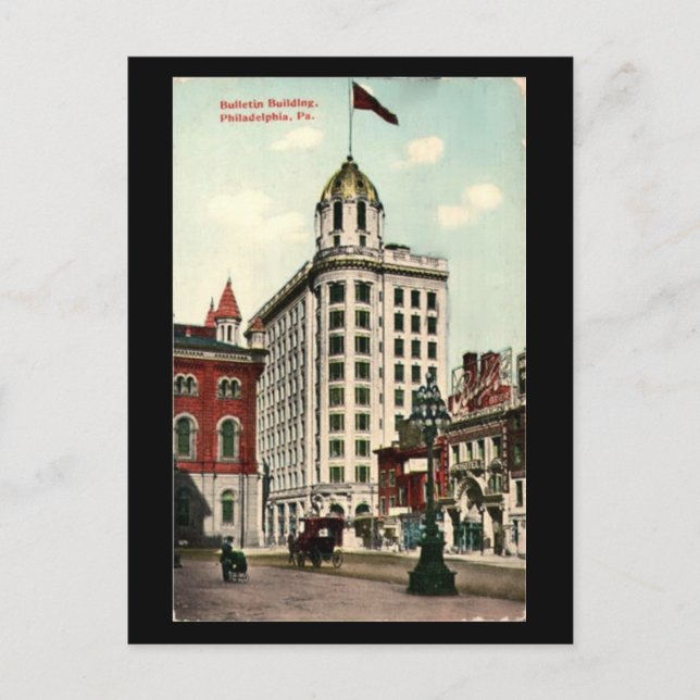 Gammalt vykort - Philadelphia Bulletin Byggnad (Framsida)