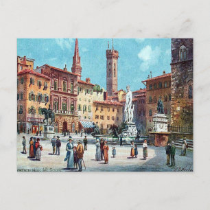 Gammalt vykort - Piazza della Signoria, Firenze