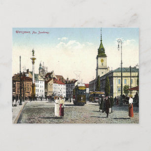 Gammalt vykort - Plac Zamkowy, Warszawa, Polen
