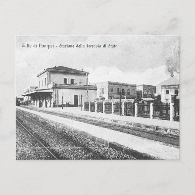 Gammalt vykort - Pompei Railway Station (Framsida)