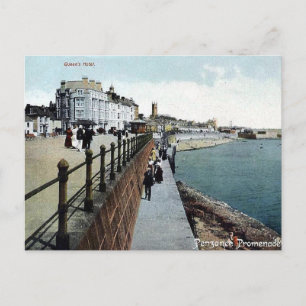 Gammalt vykort - promenad, penzance, Cornwall