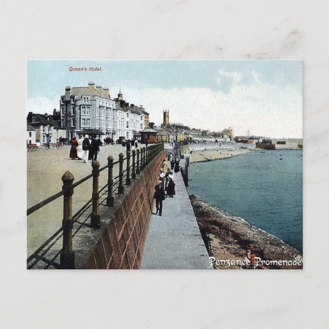 Gammalt vykort - promenad, penzance, Cornwall (Framsida)