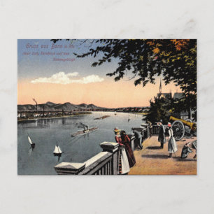 Gammalt vykort - Rhen, Bonn, Tysklant