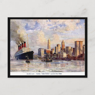 Gammalt vykort - RMS Aquitania lämnande New York