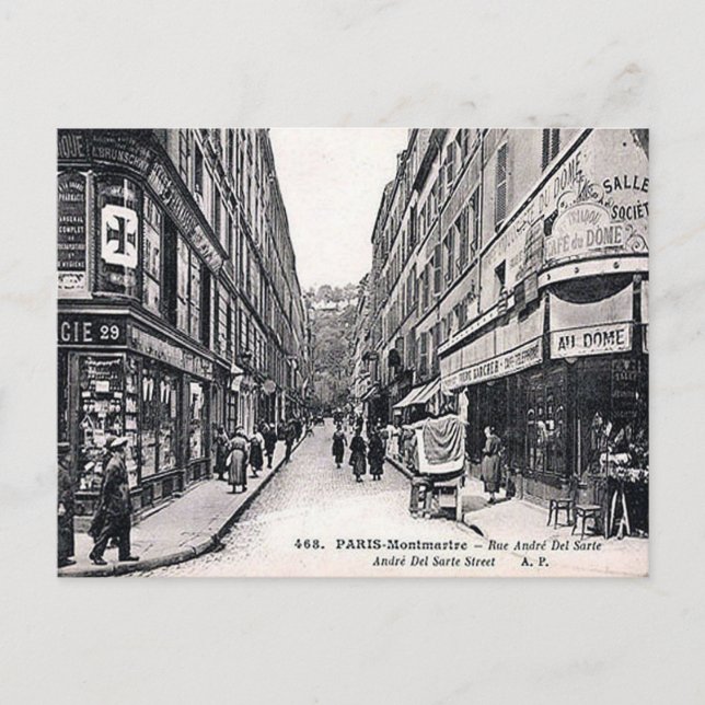 Gammalt vykort - Rue André del Sarte, Paris (Framsida)