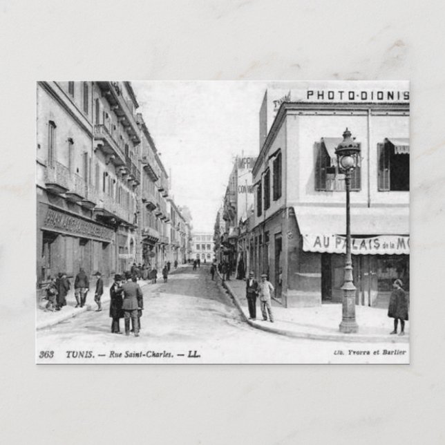 Gammalt vykort - Rue Saint-Charles, Tunis (Framsida)