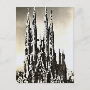 Gammalt vykort - Sagrada Familia, Barcelona