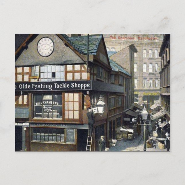Gammalt vykort - Shambles, Manchester (Framsida)