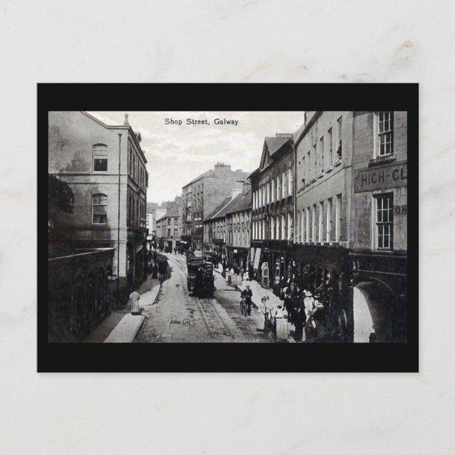Gammalt vykort - Shop St, Galway, Irland (Framsida)