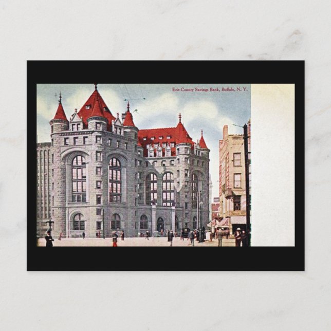 Gammalt vykort - Sparbanken, Buffalo, NY (Framsida)