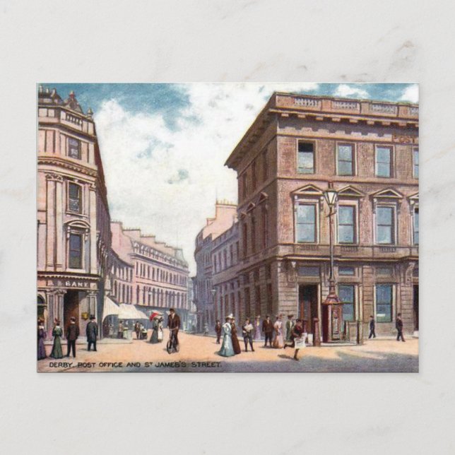 Gammalt vykort - St James's St, Derby (Framsida)