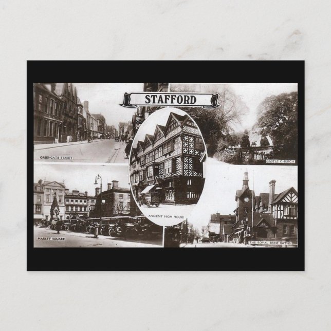 Gammalt vykort - Stafford, England (Framsida)