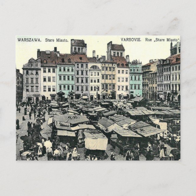 Gammalt vykort - Stare Miasto, Warszawa, Polen (Framsida)