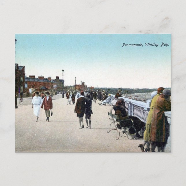Gammalt vykort - strandpromenaden, Whitley Bay (Framsida)