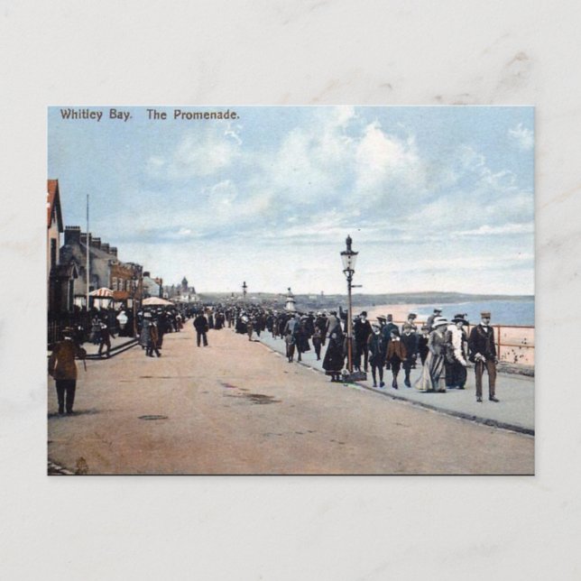 Gammalt vykort - strandpromenaden, Whitley Bay (Framsida)