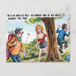 Gammalt vykort - Tecknad - Golf