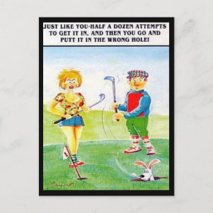 Gammalt vykort - Tecknad - Golf