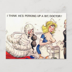 Gammalt vykort - Tecknad, medicin