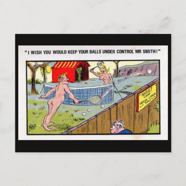 Gammalt vykort - Tecknad - Tennis (Framsida)