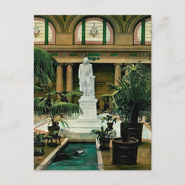 Gammalt vykort - Thomas Jeffersons staty (Framsida)