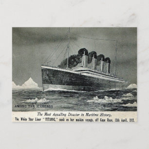 Gammalt vykort - Titanic bland Icebergs