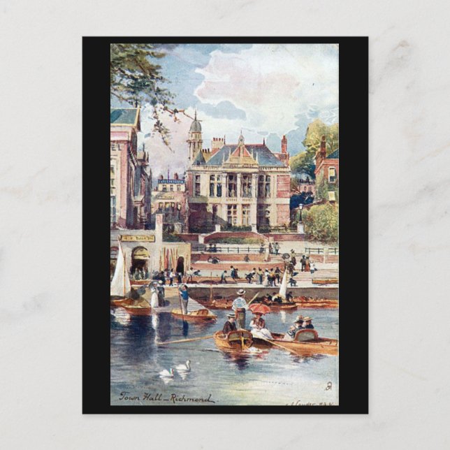 Gammalt vykort - Town Hall, Richmond, London. (Framsida)
