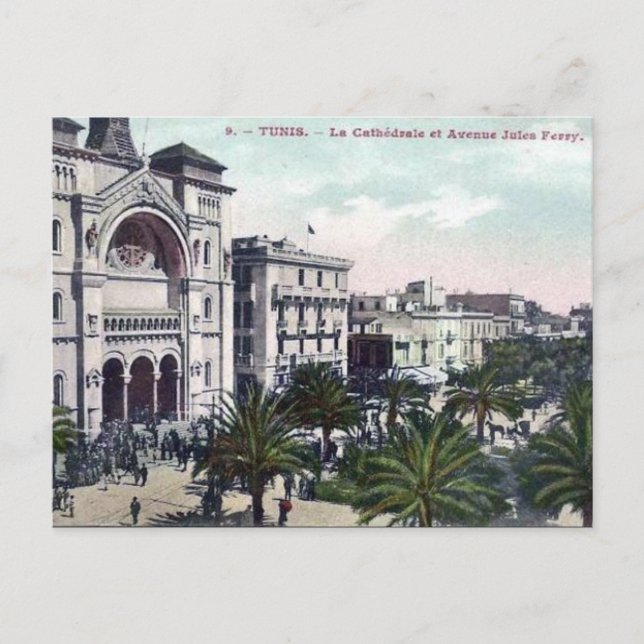 Gammalt vykort - Tunis, katedral (Framsida)