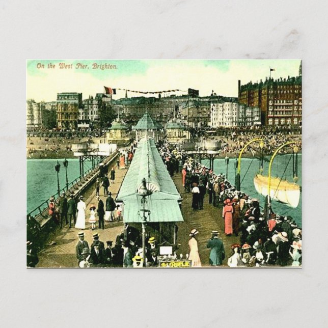 Gammalt vykort - Väster Pier, Brighton, Sussex (Framsida)