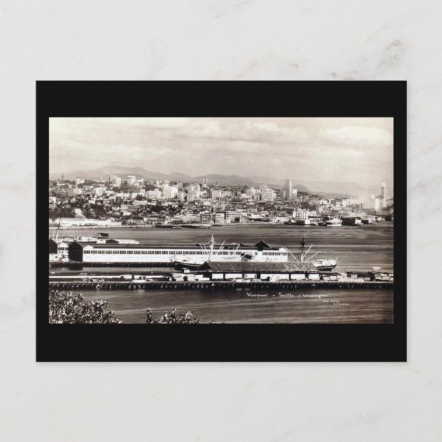 Gammalt vykort - Vattenfront, Seattle, Washington (Framsida)