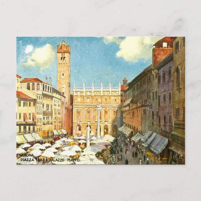 Gammalt vykort - Verona, Italien (Framsida)