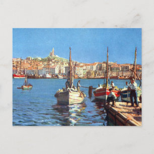Gammalt vykort - Vieux-port, Marseille