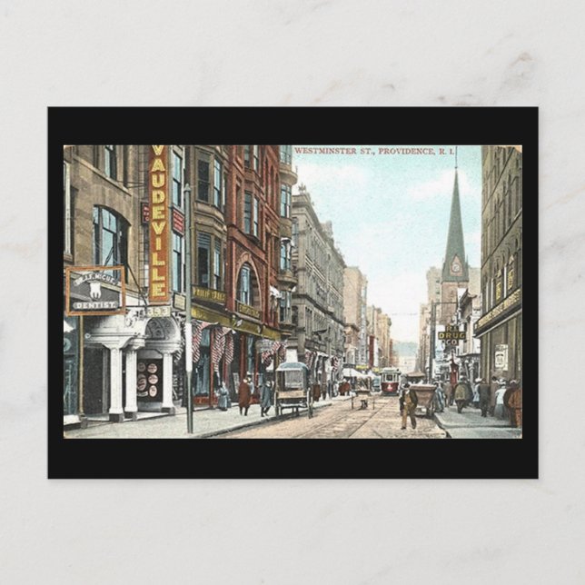 Gammalt vykort - Westminster St, Providence RI (Framsida)
