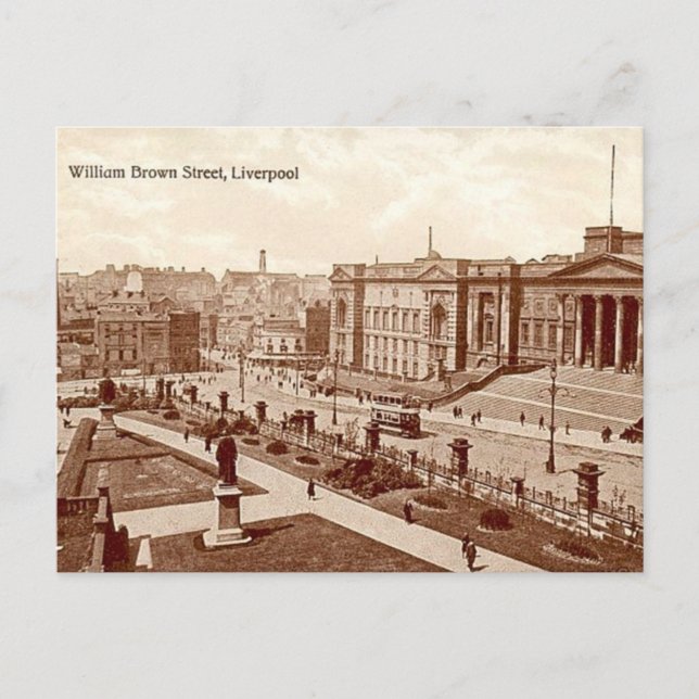 Gammalt vykort - William Brown Street, Liverpool (Framsida)