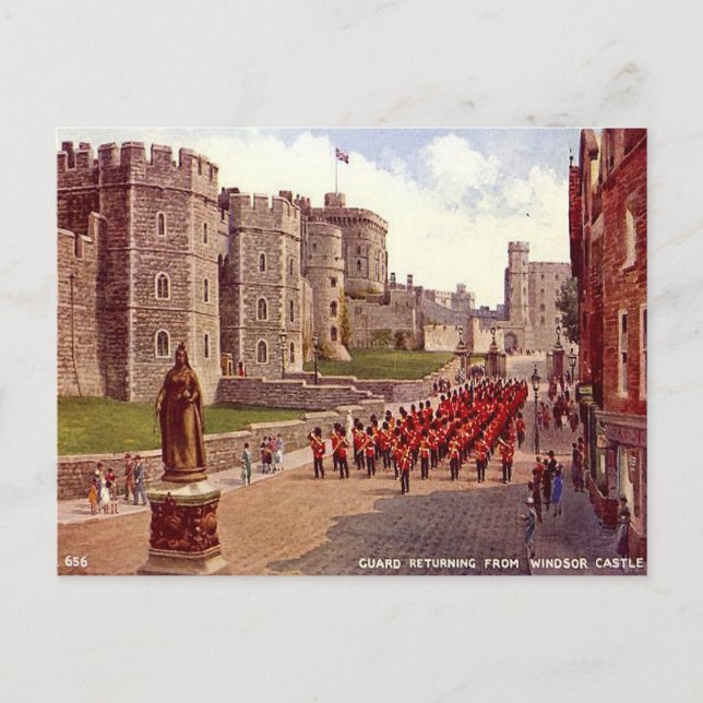 Gammalt vykort - Windsor Castle - Guards (Framsida)