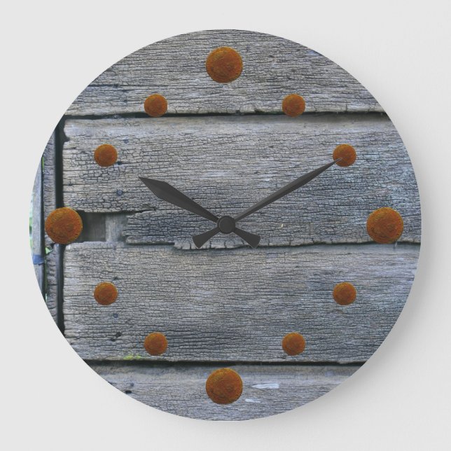 Gammalt Weasted Wood Wall Clock Stor Klocka (Framsida)
